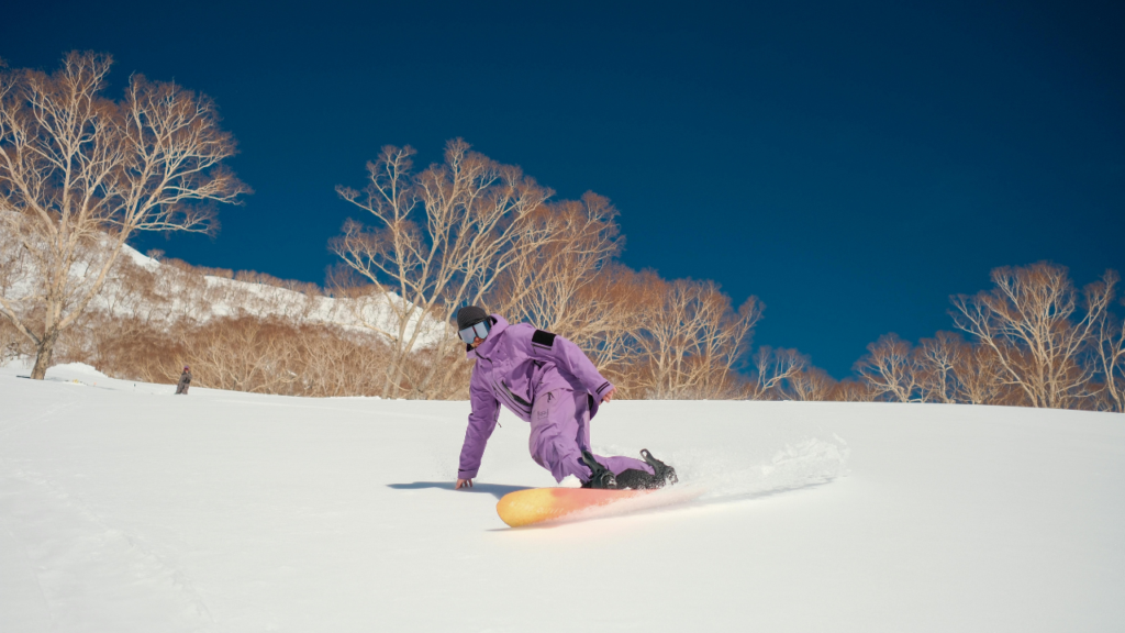 Dynamic Snowboarding Scene in Hakuba, Japan